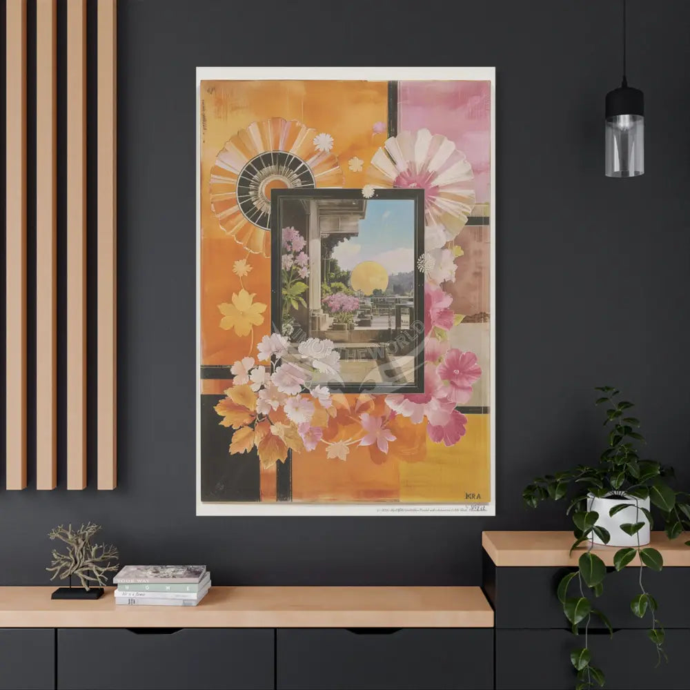 Retro Orange Fantasy Frames & Floral Lace Pink 3D Matte Canvas Print — 3D Laced Multi-Dimensional Wall Art Canvas