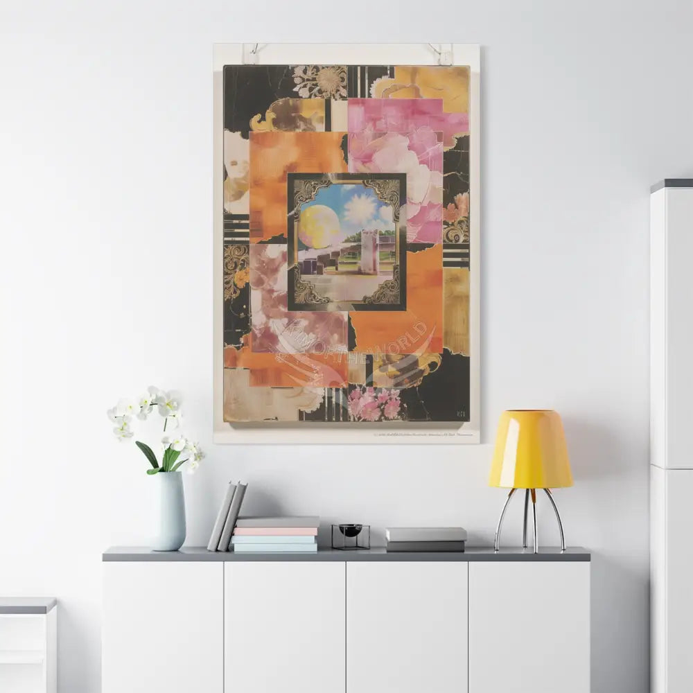 Retro Orange Fantasy Frames & Floral Lace Pink 3D Matte Canvas Print — 3D Laced Multi-Dimensional Wall Art Canvas
