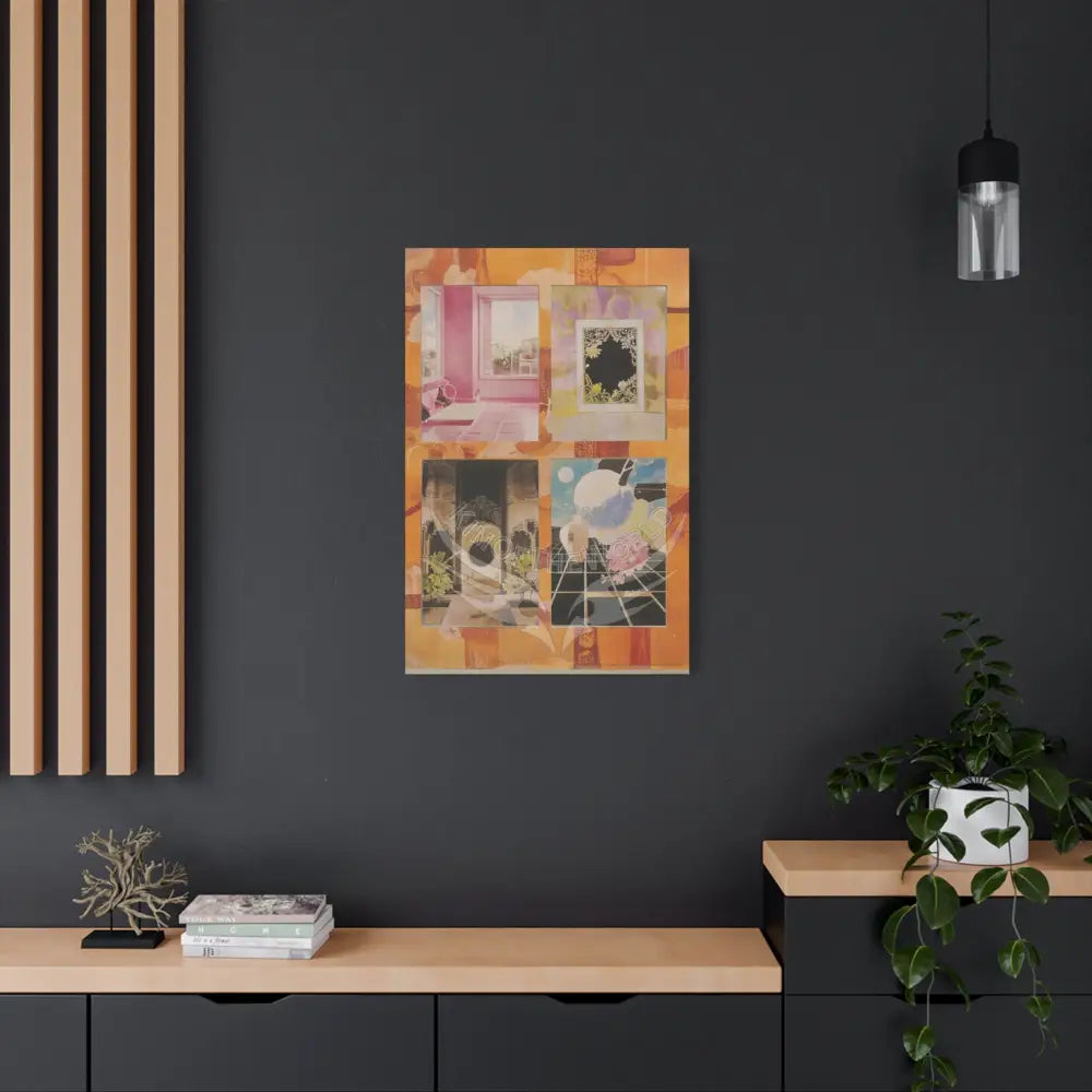 Retro Orange Fantasy Frames & Floral Lace Pink 3D Matte Canvas Print — 3D Laced Multi-Dimensional Wall Art Canvas