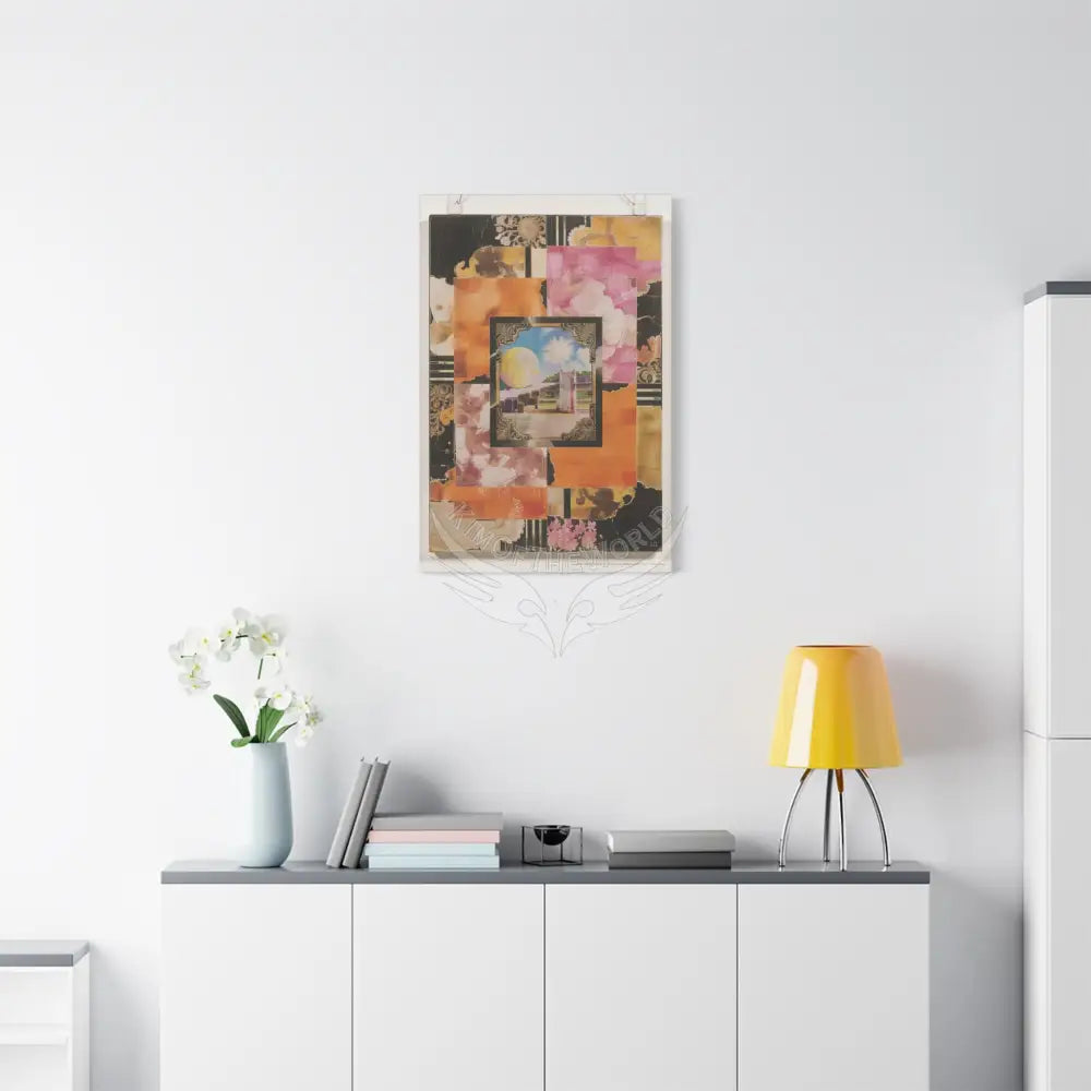 Retro Orange Fantasy Frames & Floral Lace Pink 3D Matte Canvas Print — 3D Laced Multi-Dimensional Wall Art Canvas
