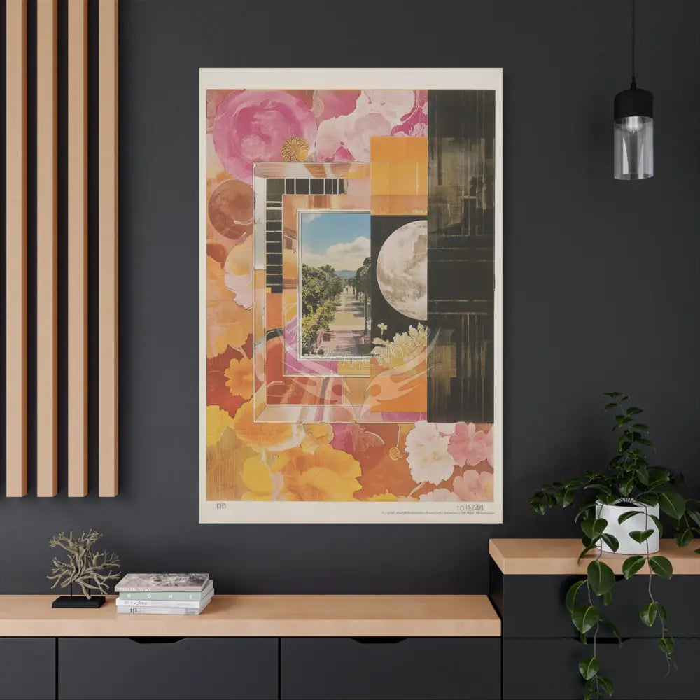 Retro Orange Fantasy Frames & Floral Lace Pink 3D Matte Canvas Print — 3D Laced Multi-Dimensional Wall Art Canvas