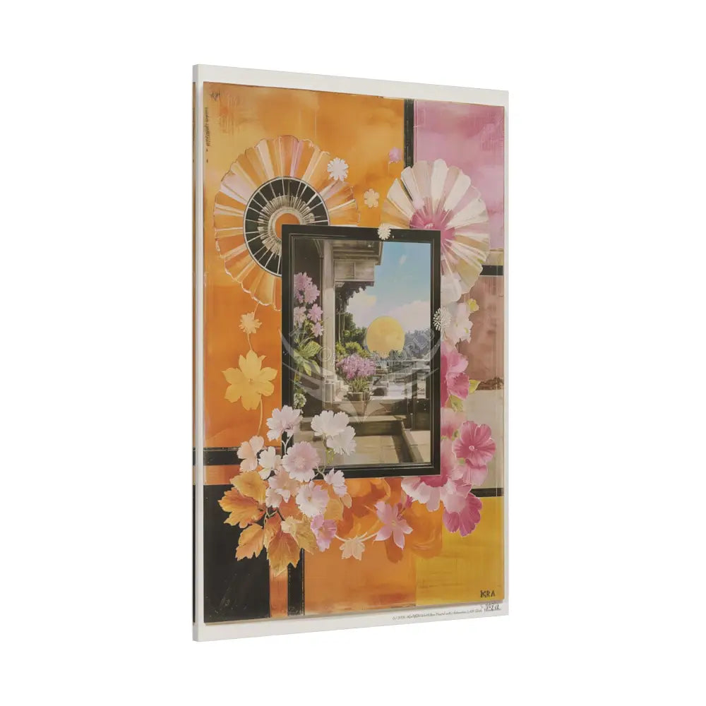 Retro Orange Fantasy Frames & Floral Lace Pink 3D Matte Canvas Print — 3D Laced Multi-Dimensional Wall Art Canvas