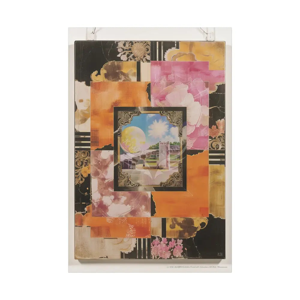 Retro Orange Fantasy Frames & Floral Lace Pink 3D Matte Canvas Print — 3D Laced Multi-Dimensional Wall Art 40’’ x 60’’