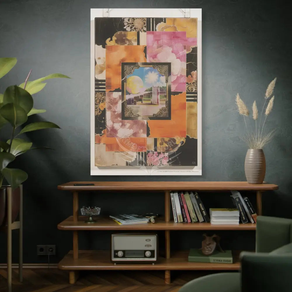 Retro Orange Fantasy Frames & Floral Lace Pink 3D Matte Canvas Print — 3D Laced Multi-Dimensional Wall Art Canvas