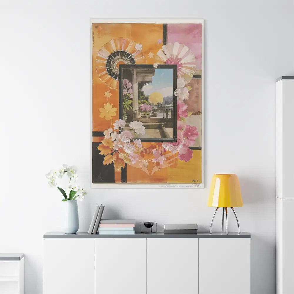 Retro Orange Fantasy Frames & Floral Lace Pink 3D Matte Canvas Print — 3D Laced Multi-Dimensional Wall Art Canvas