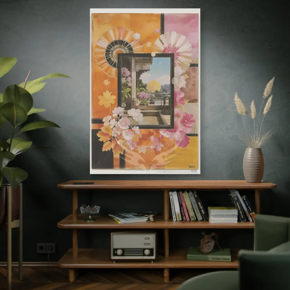 Retro Orange Fantasy Frames & Floral Lace Pink 3D Matte Canvas Print — 3D Laced Multi-Dimensional Wall Art Canvas