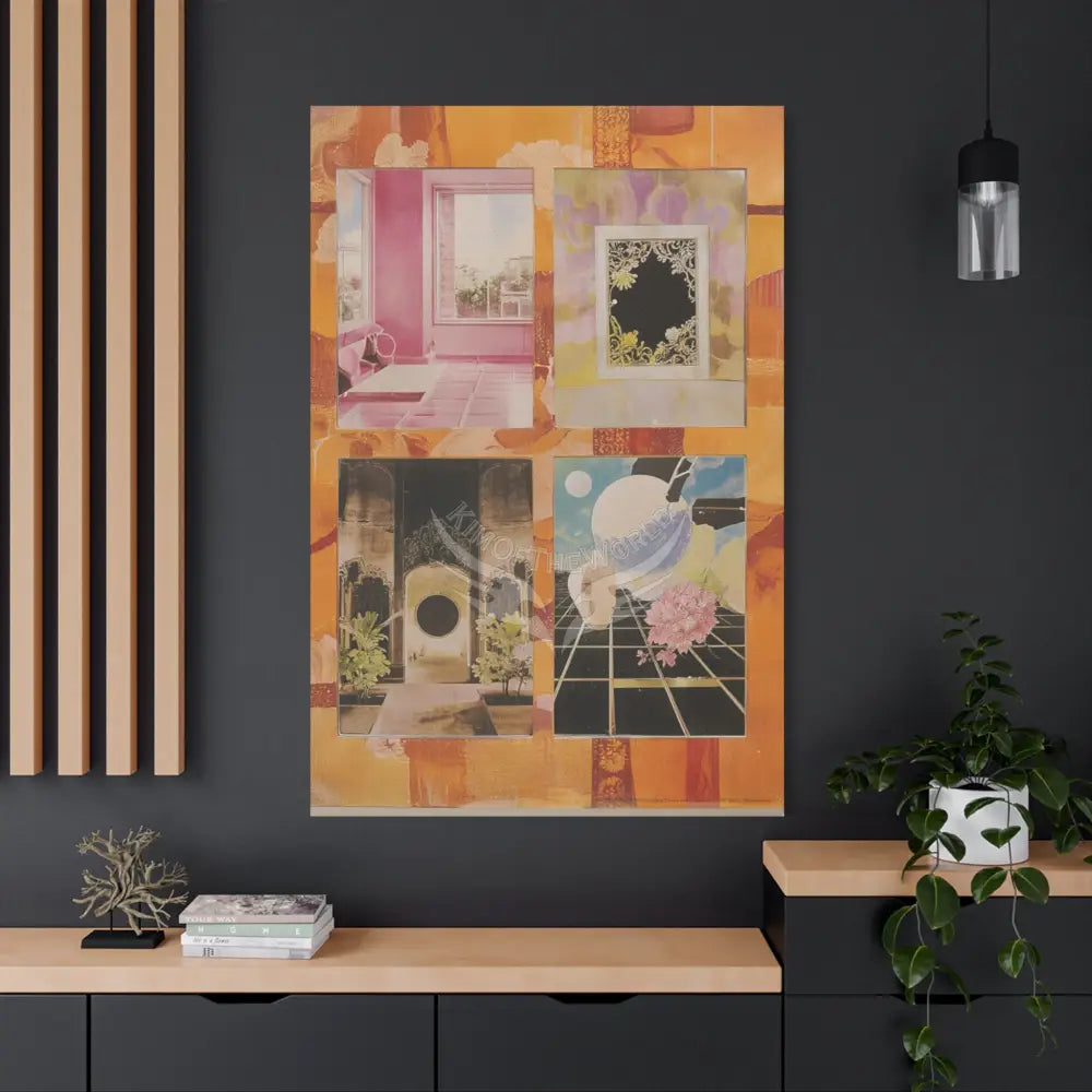 Retro Orange Fantasy Frames & Floral Lace Pink 3D Matte Canvas Print — 3D Laced Multi-Dimensional Wall Art Canvas