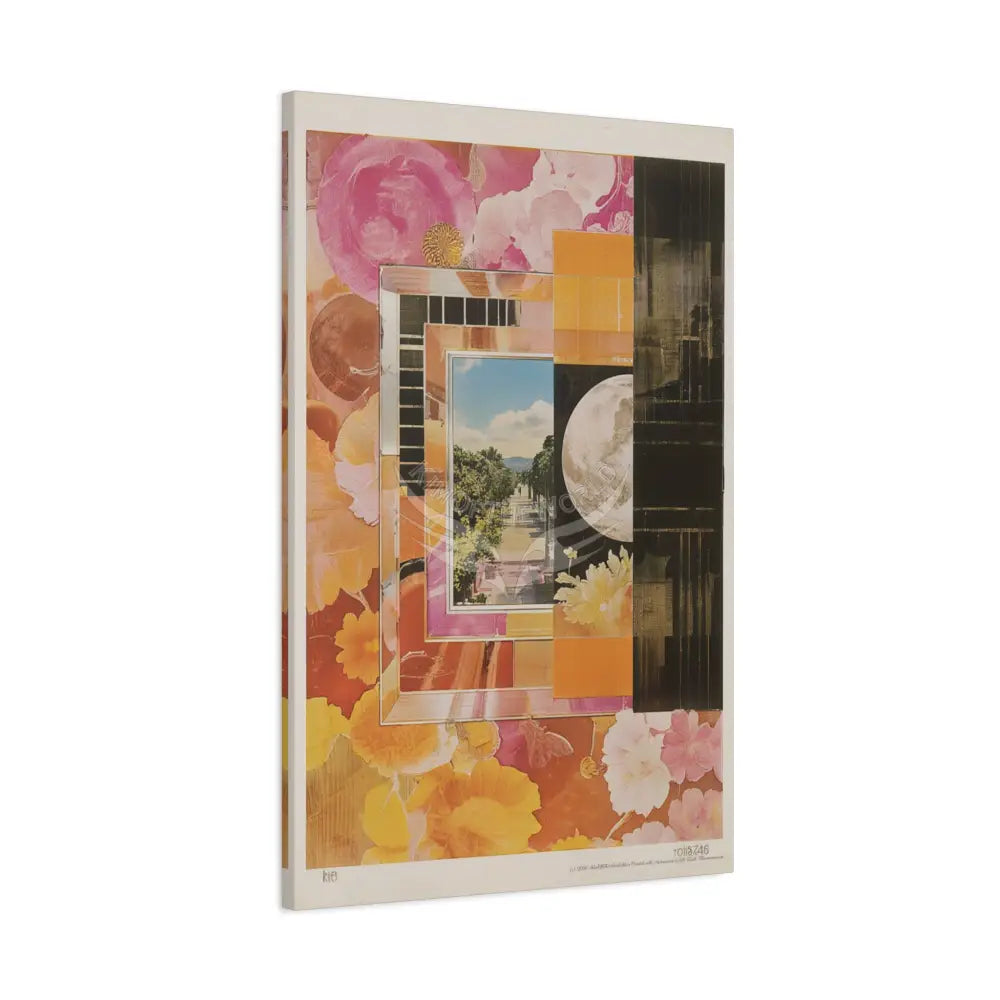 Retro Orange Fantasy Frames & Floral Lace Pink 3D Matte Canvas Print — 3D Laced Multi-Dimensional Wall Art Canvas