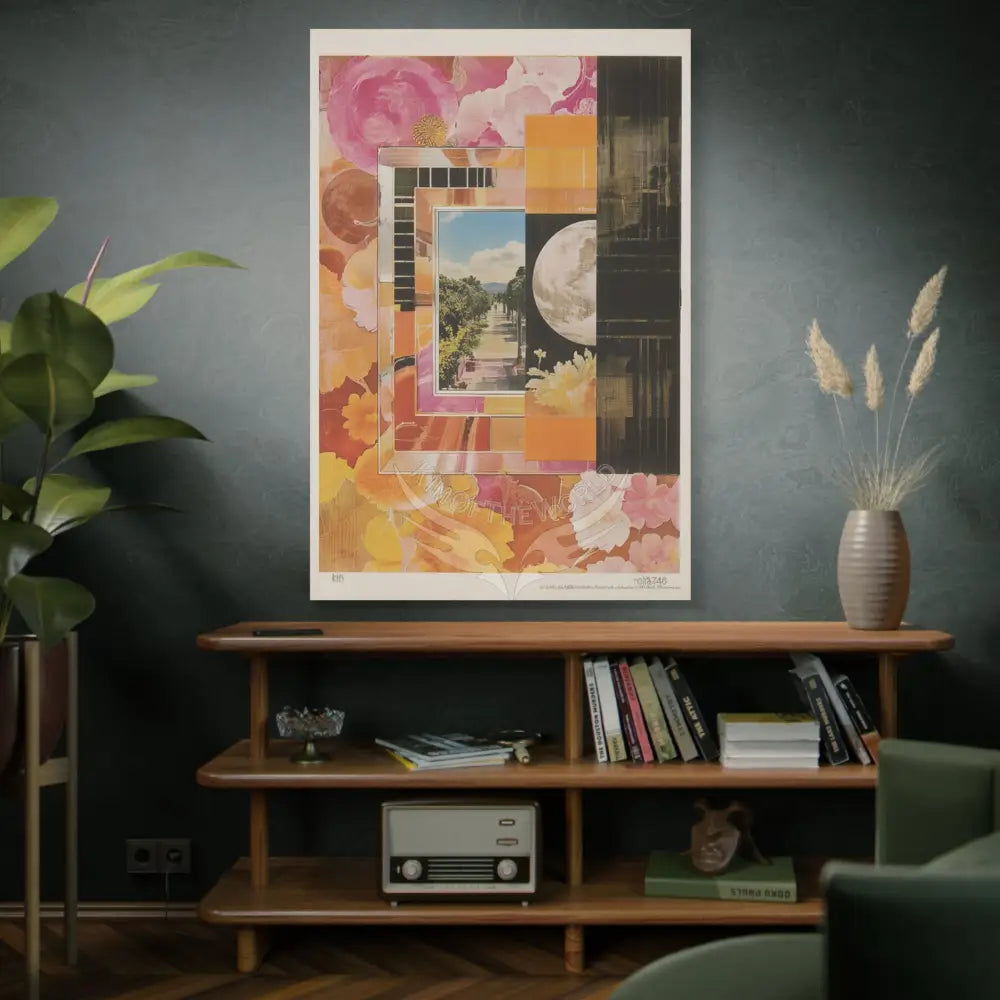 Retro Orange Fantasy Frames & Floral Lace Pink 3D Matte Canvas Print — 3D Laced Multi-Dimensional Wall Art Canvas