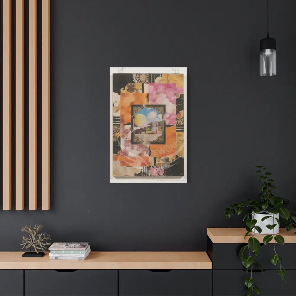 Retro Orange Fantasy Frames & Floral Lace Pink 3D Matte Canvas Print — 3D Laced Multi-Dimensional Wall Art Canvas