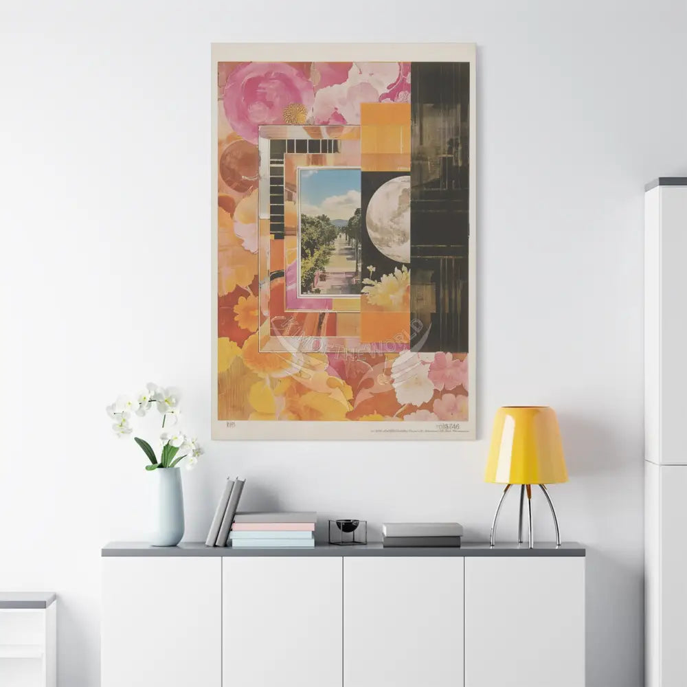 Retro Orange Fantasy Frames & Floral Lace Pink 3D Matte Canvas Print — 3D Laced Multi-Dimensional Wall Art Canvas