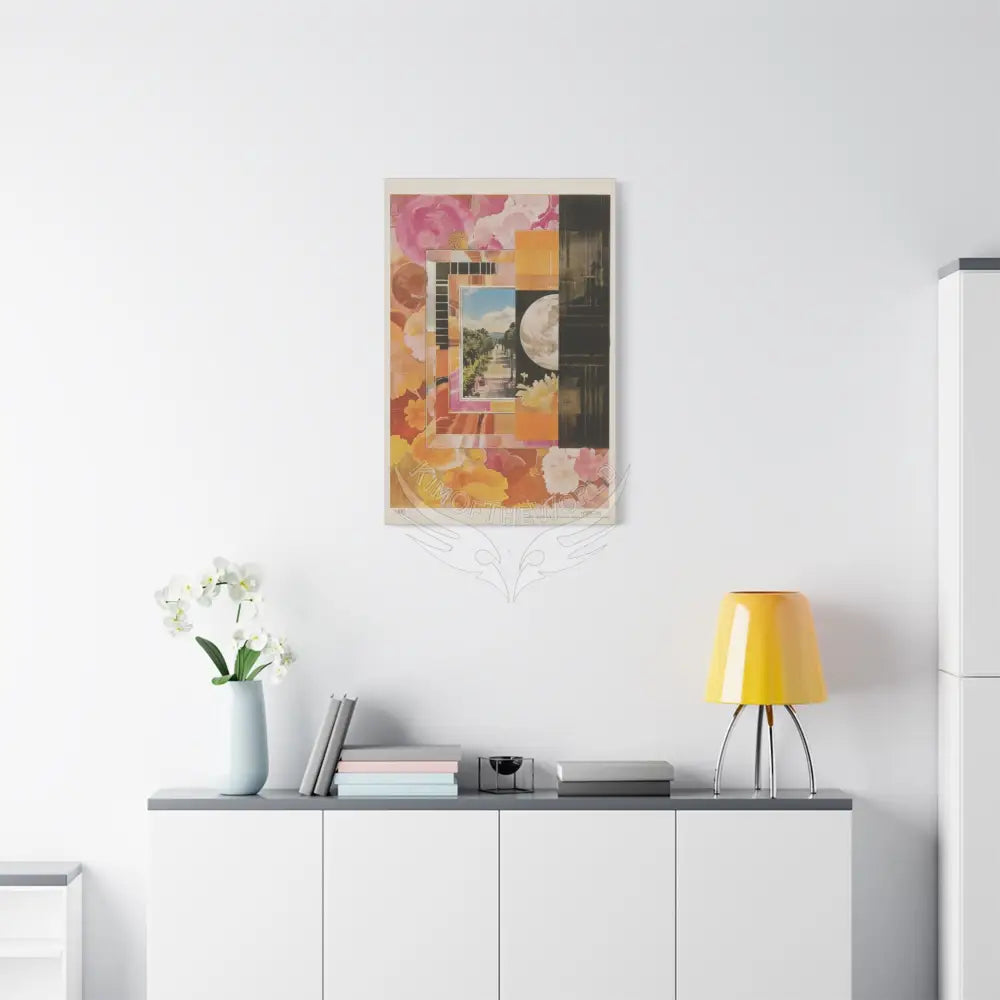 Retro Orange Fantasy Frames & Floral Lace Pink 3D Matte Canvas Print — 3D Laced Multi-Dimensional Wall Art Canvas