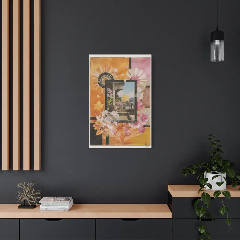 Retro Orange Fantasy Frames & Floral Lace Pink 3D Matte Canvas Print — 3D Laced Multi-Dimensional Wall Art Canvas