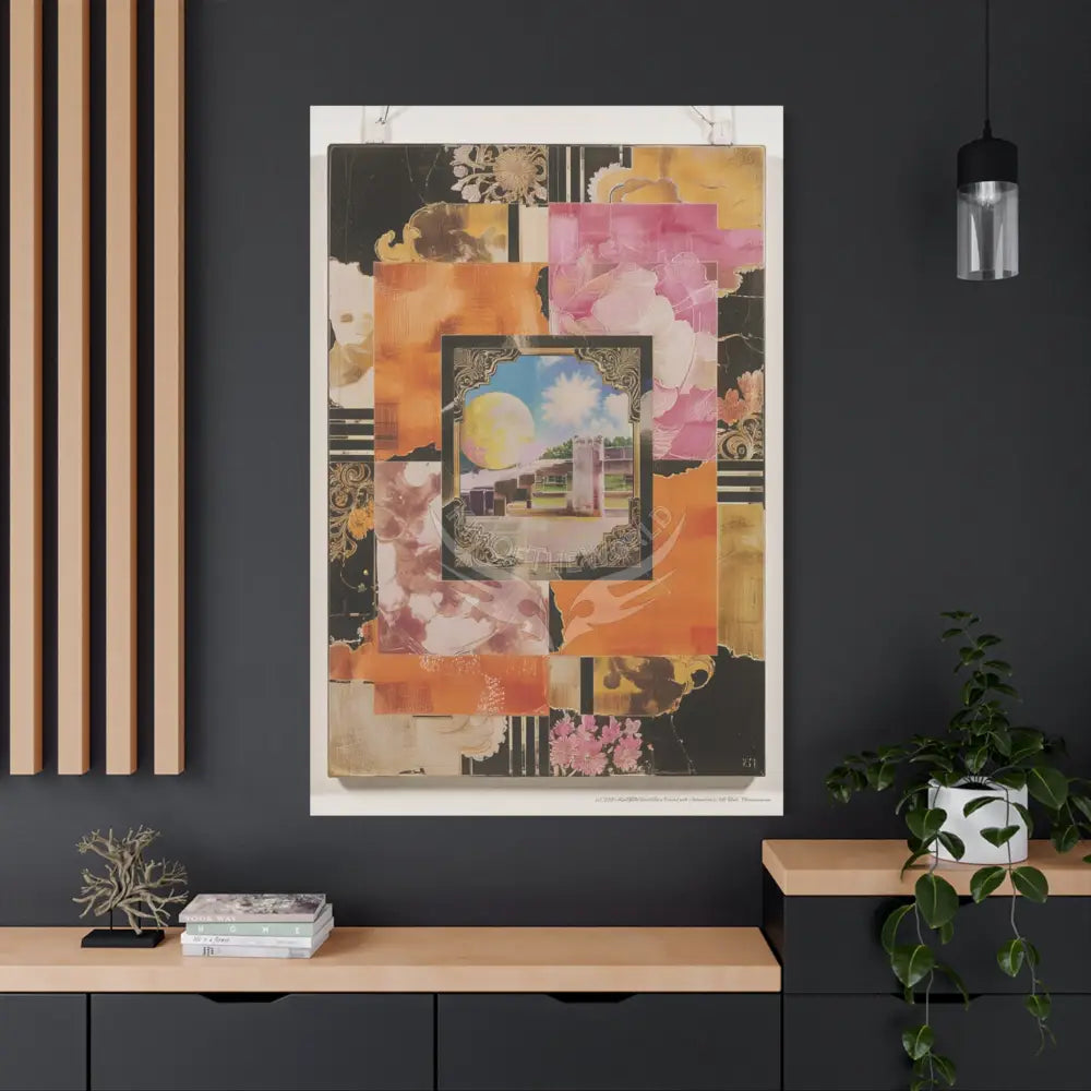 Retro Orange Fantasy Frames & Floral Lace Pink 3D Matte Canvas Print — 3D Laced Multi-Dimensional Wall Art Canvas