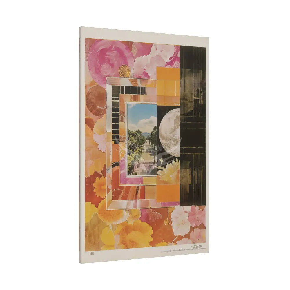 Retro Orange Fantasy Frames & Floral Lace Pink 3D Matte Canvas Print — 3D Laced Multi-Dimensional Wall Art Canvas