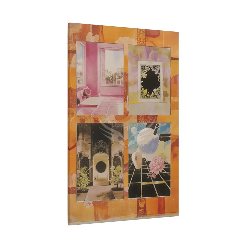 Retro Orange Fantasy Frames & Floral Lace Pink 3D Matte Canvas Print — 3D Laced Multi-Dimensional Wall Art Canvas