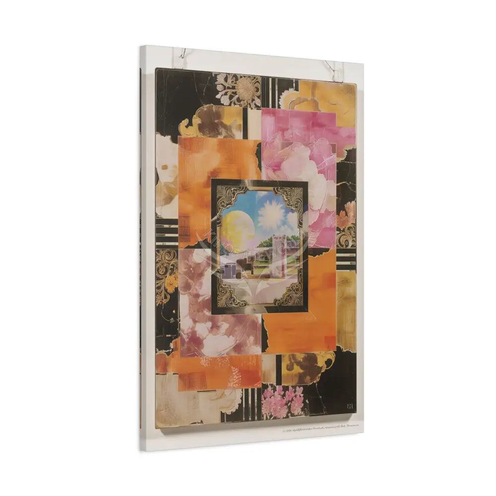 Retro Orange Fantasy Frames & Floral Lace Pink 3D Matte Canvas Print — 3D Laced Multi-Dimensional Wall Art Canvas