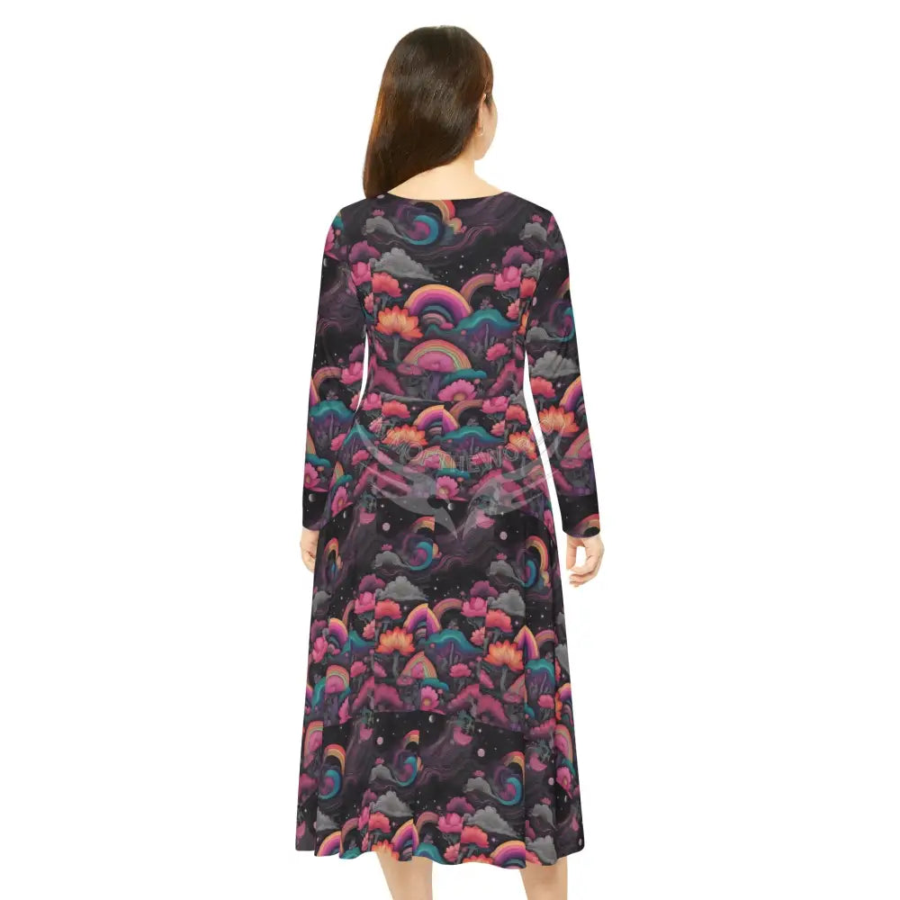 Retro Rainbow Black Wallpaper Print Dress – Women’s Long Sleeve AOP L All Over Prints