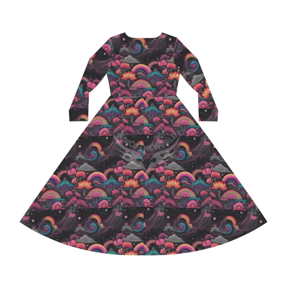 Retro Rainbow Black Wallpaper Print Dress – Women’s Long Sleeve AOP L All Over Prints