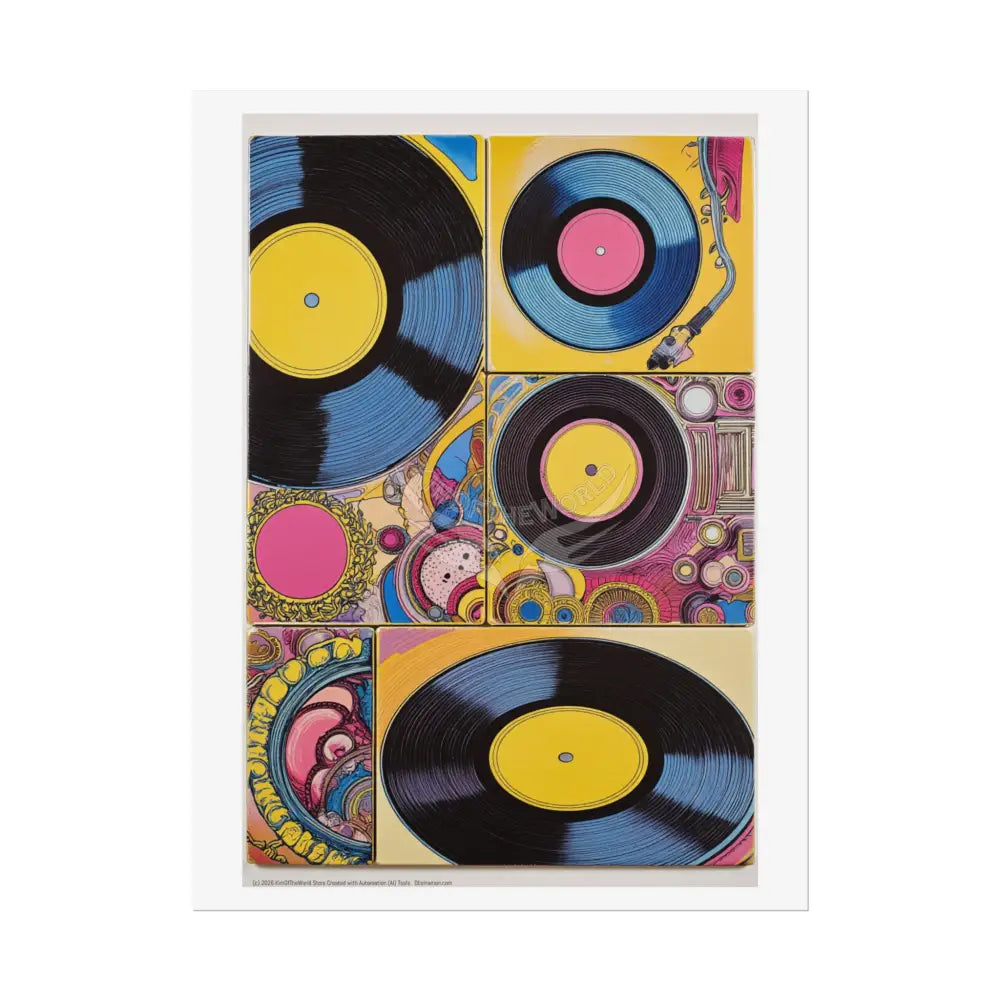 Retro Record Player Pop Art Rolled Poster — Vintage Music Wall Art 18″ x 24″ (Vertical) / Semi Glossy Poster