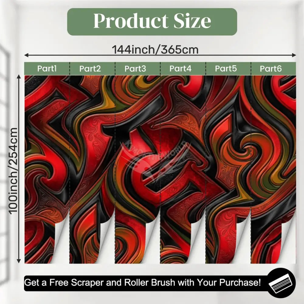 Retro Red 3D Unpasted Mural Wallpaper 144’’x100’’ 144’’x100’’ Wall Coverings