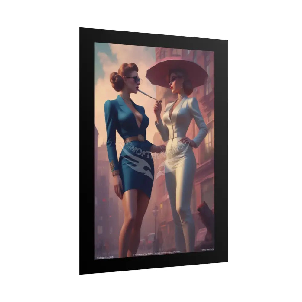Retro Smoking Empowered Women Chic Giantess Giant Fashion AI Girls Art Prints (Bold Female Characters)— Rolled Poster