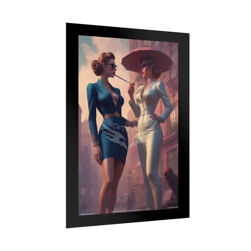 Retro Smoking Empowered Women Chic Giantess Giant Fashion AI Girls Art Prints (Bold Female Characters)— Rolled Poster