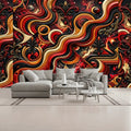 Retro Space 3D Red & Gold Design Unpasted Mural Wallpaper 144’’x100’’ 144’’x100’’ Wall Coverings