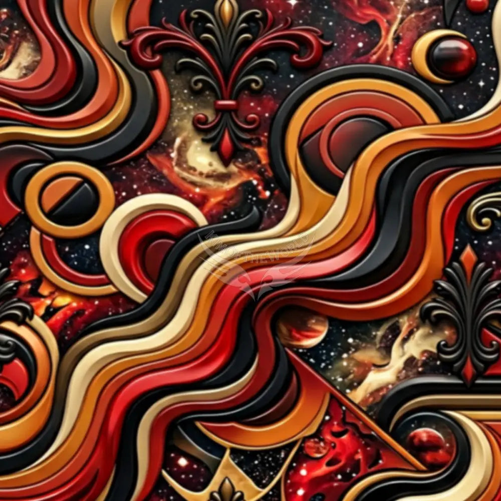 Retro Space 3D Red & Gold Design Unpasted Mural Wallpaper 144’’x100’’ 144’’x100’’ Wall Coverings