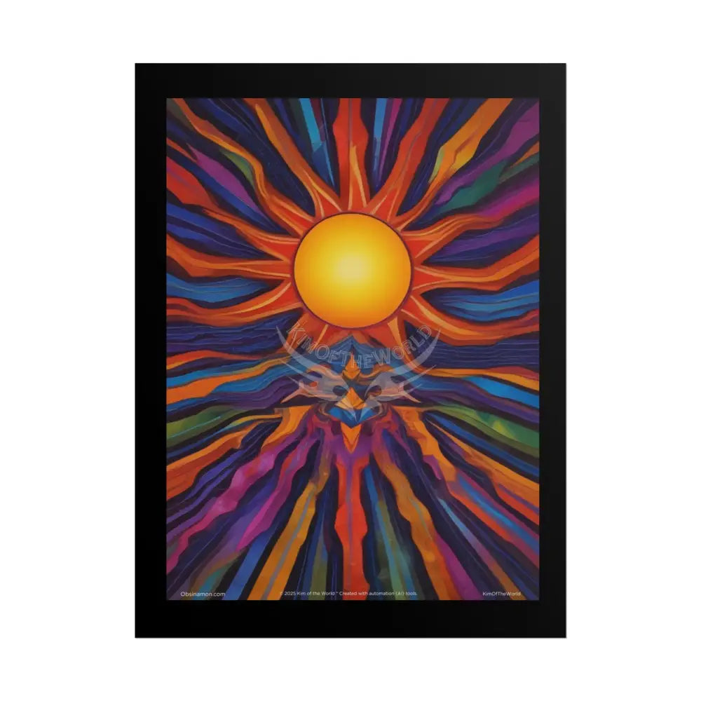 Retro Sun Wave Vibrant Abstract Art for Colorful Hearts Rolled Poster 18″ x 24″ (Vertical) / Matte Poster