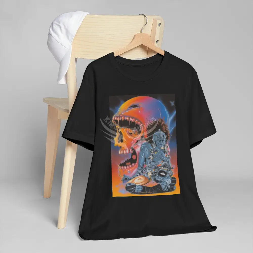 Retro Techno Trip Skull Cyborg T-Shirt — Sci‑Fi Giant Skull Graphic T-Shirt