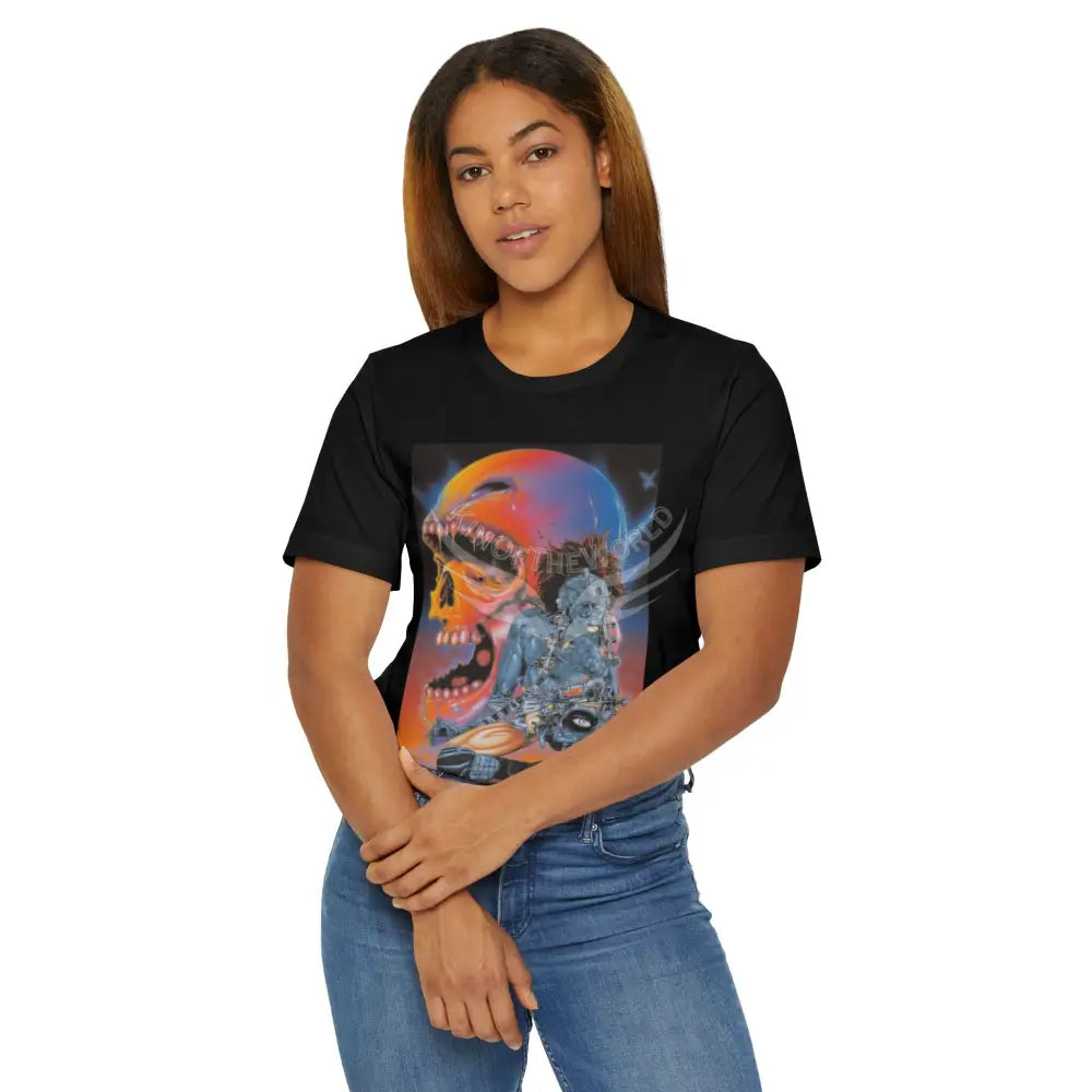 Retro Techno Trip Skull Cyborg T-Shirt — Sci‑Fi Giant Skull Graphic T-Shirt