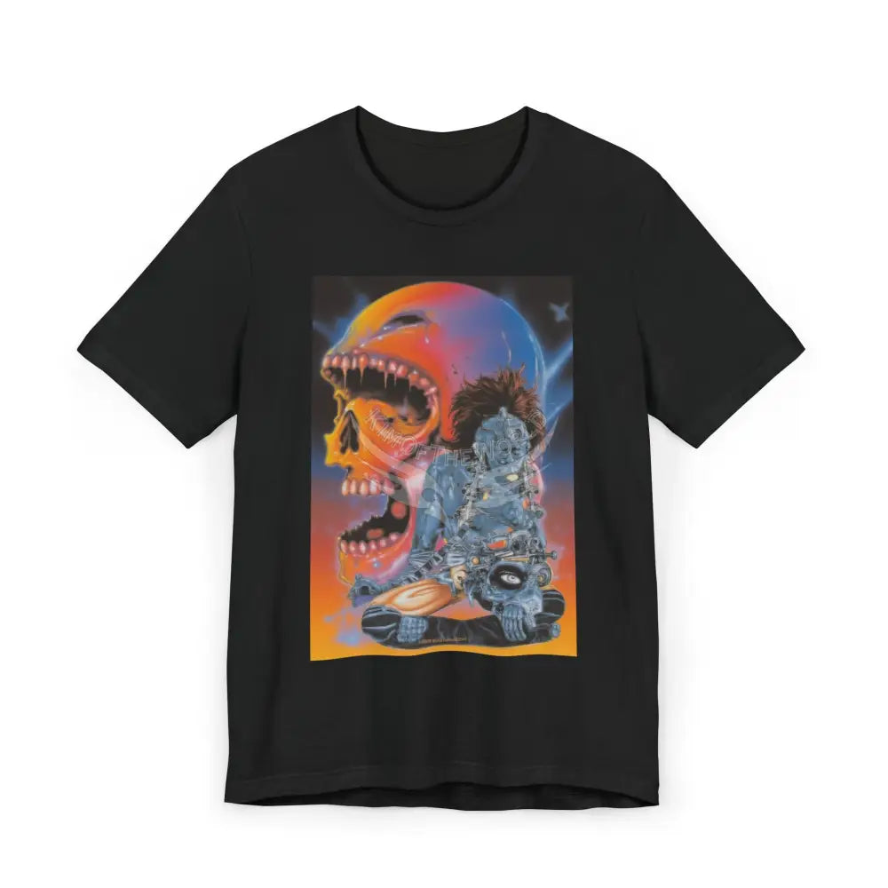 Retro Techno Trip Skull Cyborg T-Shirt — Sci‑Fi Giant Skull Graphic Black / S T-Shirt