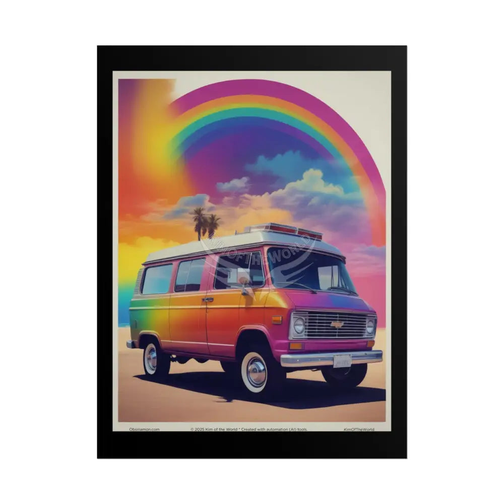 Retro Tie Dye Van Poster — Iridescent Vaporwave Rolled Prints 18″ x 24″ (Vertical) / Matte Poster