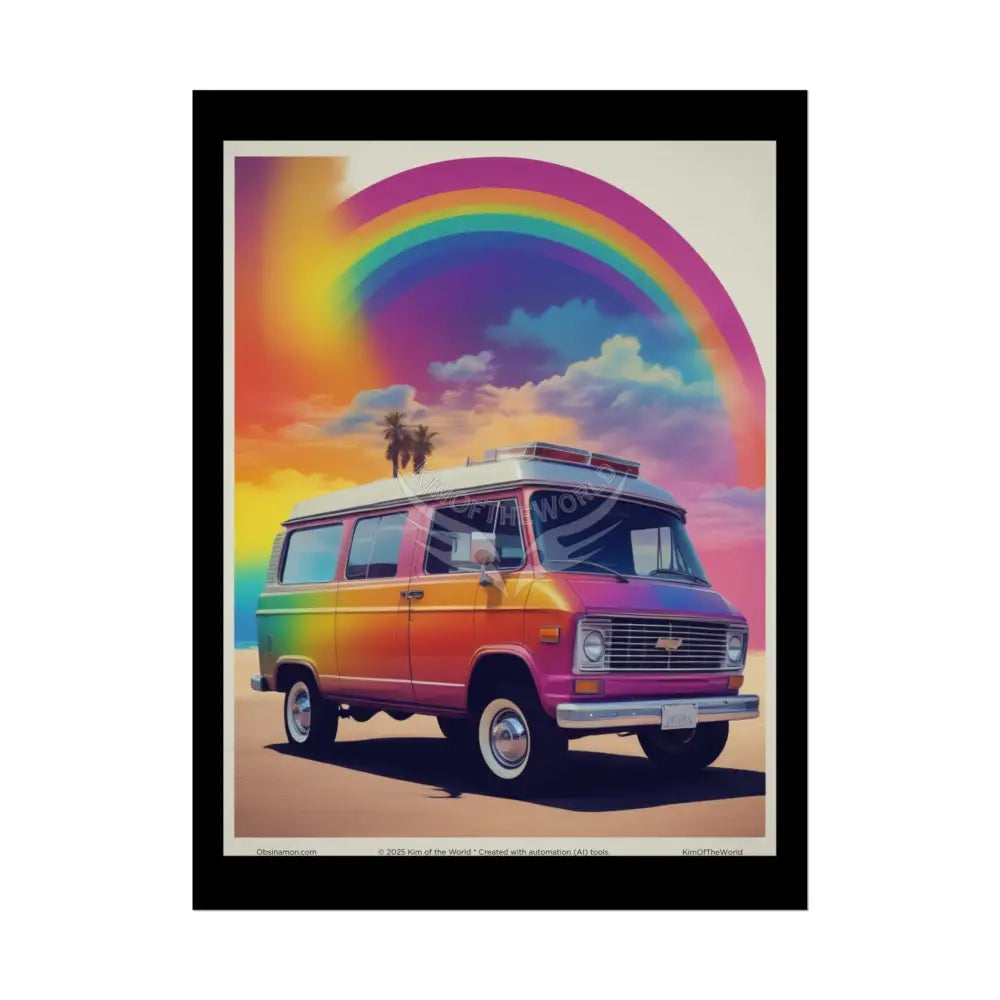 Retro Tie Dye Van Poster — Iridescent Vaporwave Rolled Prints 18″ x 24″ (Vertical) / Semi Glossy Poster