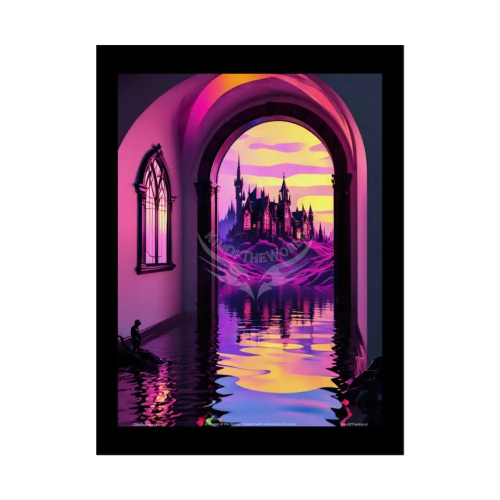 Ribbon Vaporwave Beach Room Vibrant Magical Pink Neon Portal Art Poster 18″ x 24″ (Vertical) / Semi Glossy Poster