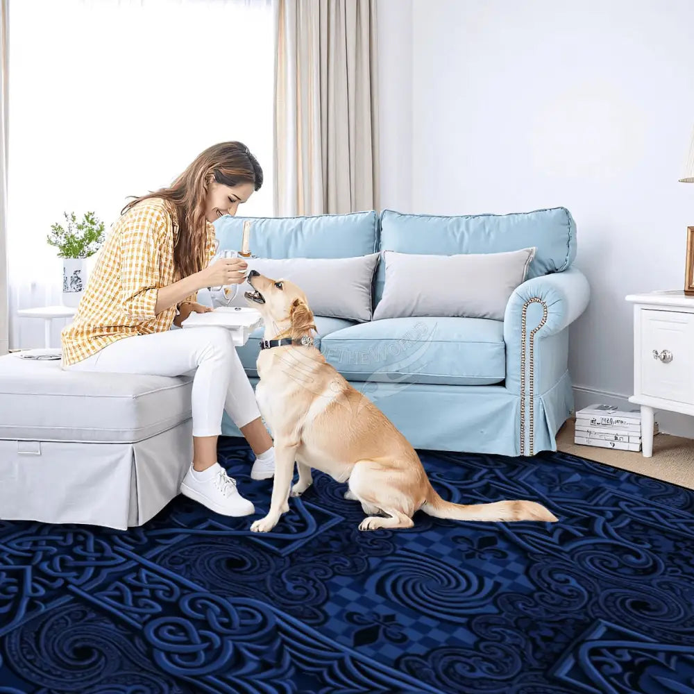 Rich Dark Navy 3D Sharp Design Large Area Rug Floor Carpet 120’’x96’’ Rugs & Mats