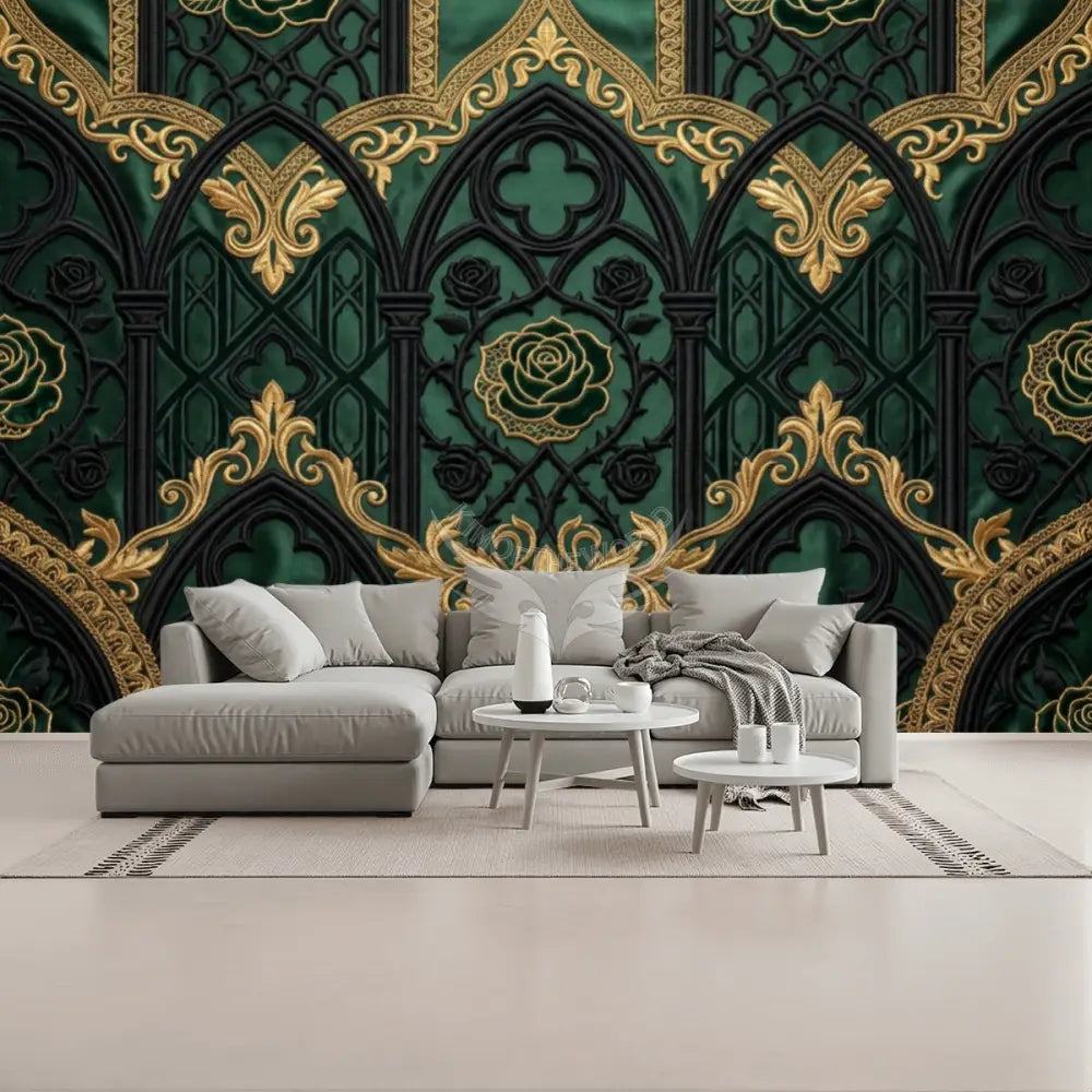 Rich Green and Gold 3D Wallpaper Unpasted Mural Wallpaper 144’’x100’’ - 144’’x100’’ - Wall Coverings