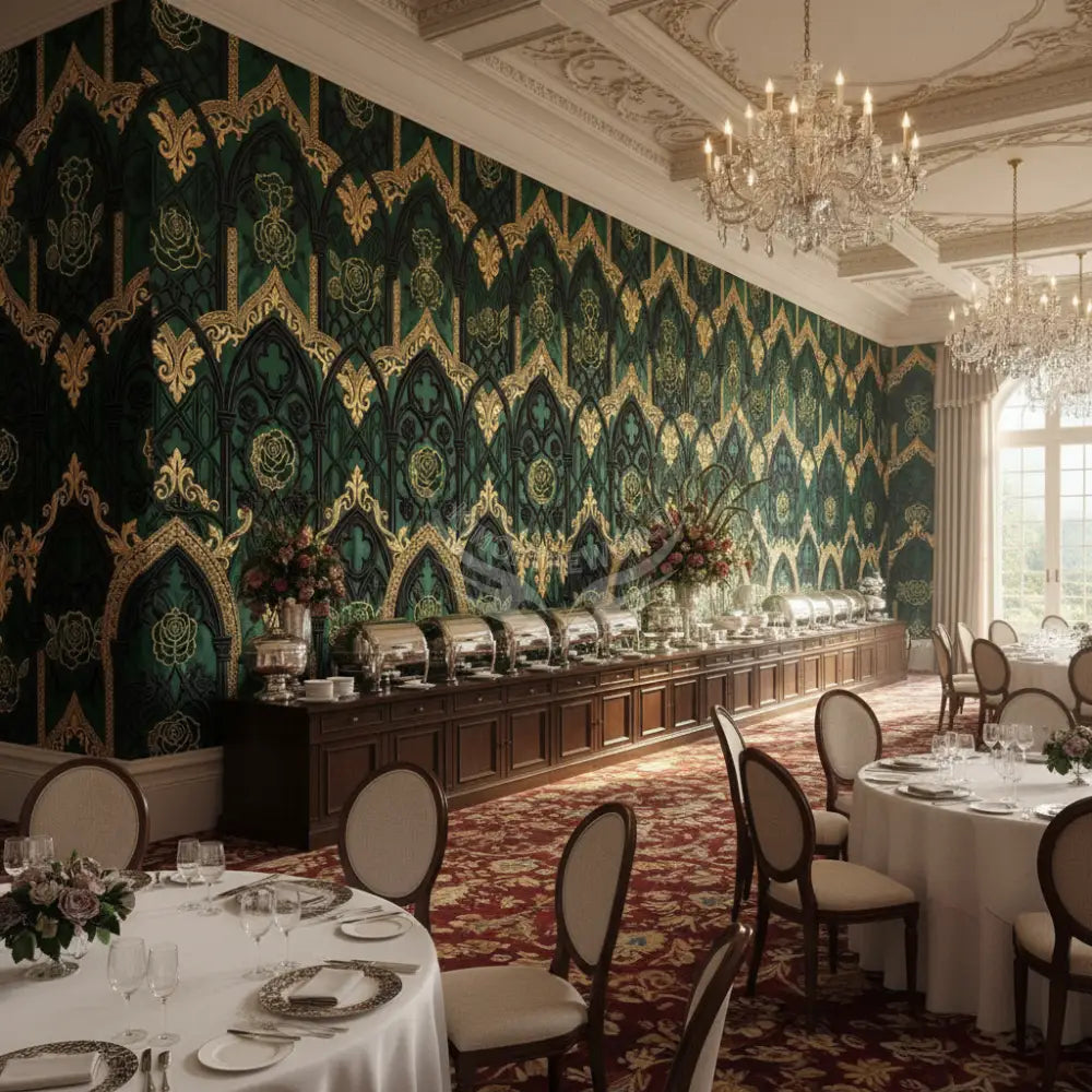 Rich Green and Gold 3D Wallpaper Unpasted Mural Wallpaper 144’’x100’’ - 144’’x100’’ - Wall Coverings