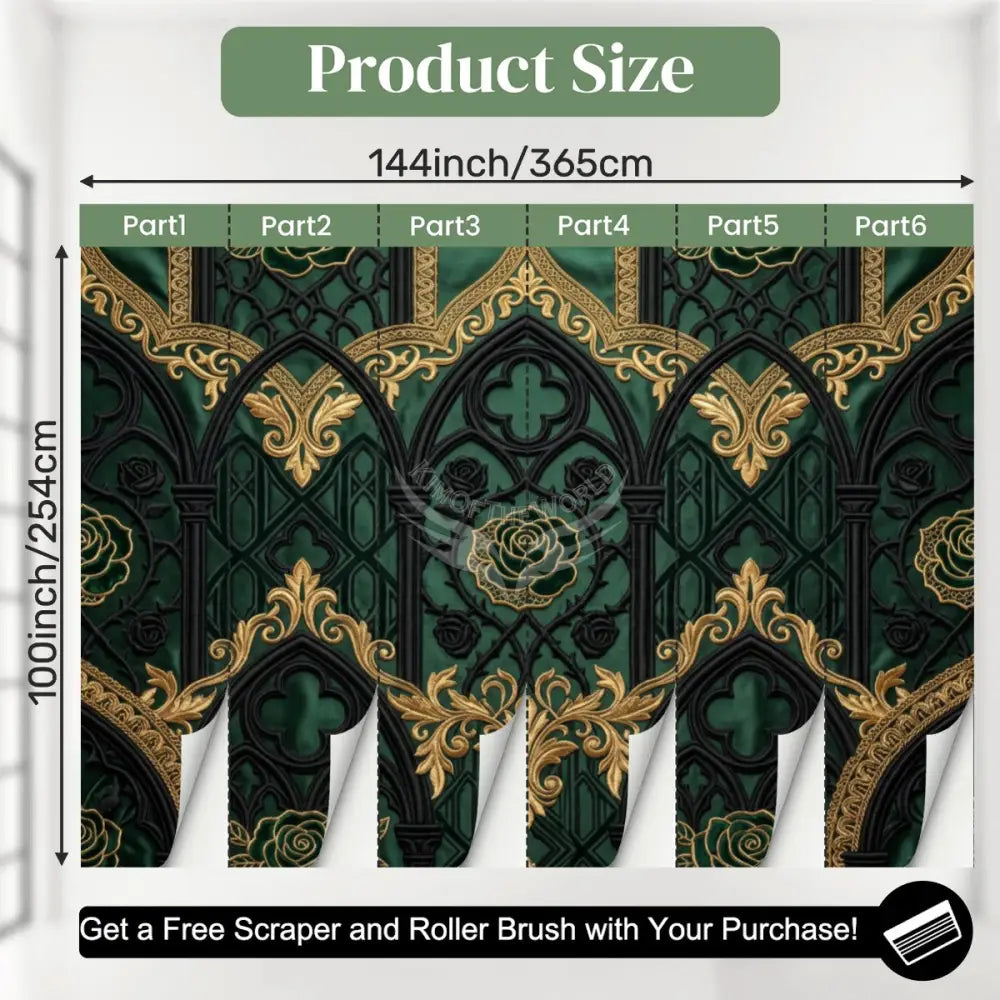 Rich Green and Gold 3D Wallpaper Unpasted Mural Wallpaper 144’’x100’’ - 144’’x100’’ - Wall Coverings
