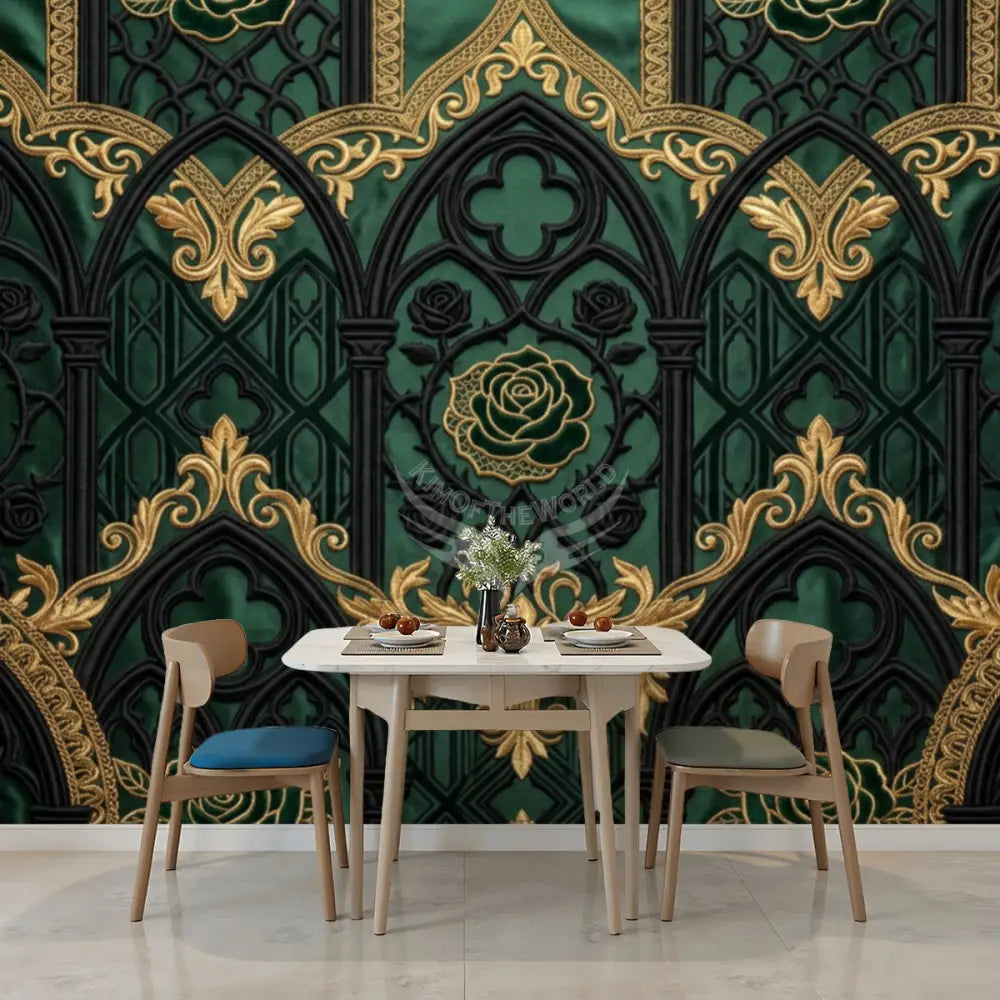 Rich Green and Gold 3D Wallpaper Unpasted Mural Wallpaper 144’’x100’’ - 144’’x100’’ - Wall Coverings