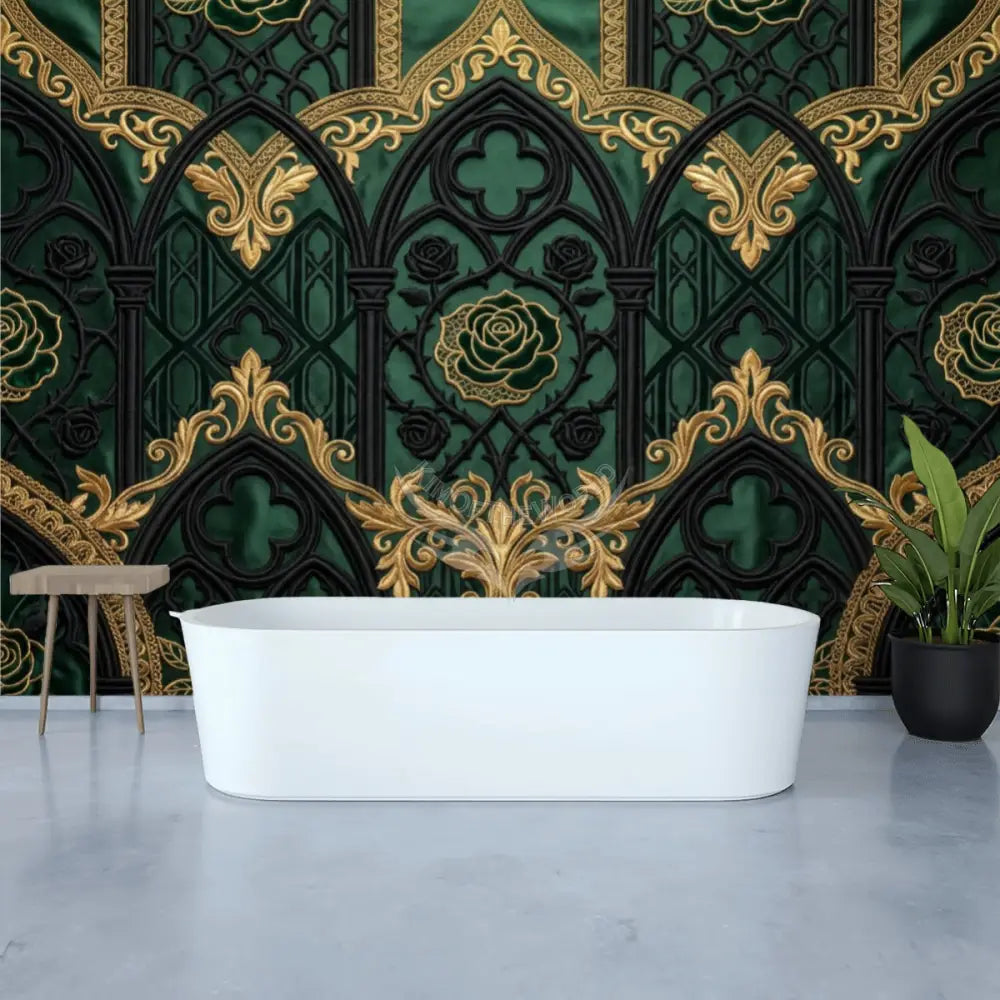 Rich Green and Gold 3D Wallpaper Unpasted Mural Wallpaper 144’’x100’’ - 144’’x100’’ - Wall Coverings