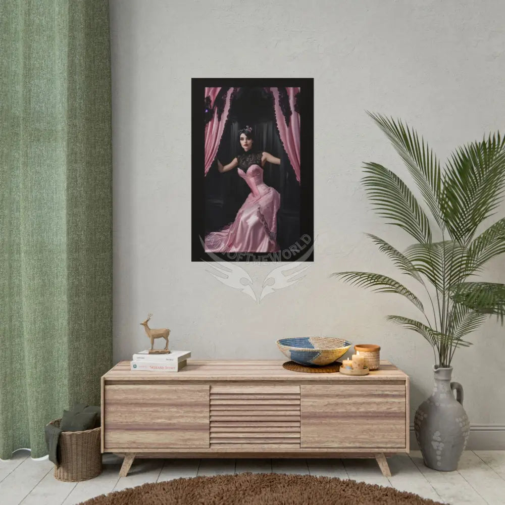 Satin Black & Pink Fashion Lady Poster Print Set Pcs — Luxury Iridescent Wall Art for Bedroom and Fashion Home or