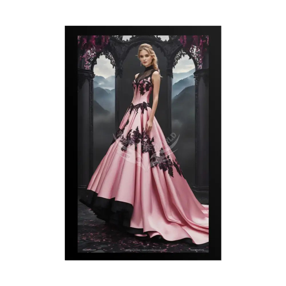 Satin Black & Pink Fashion Lady Poster Print Set Pcs — Luxury Iridescent Wall Art for Bedroom and Fashion Home or