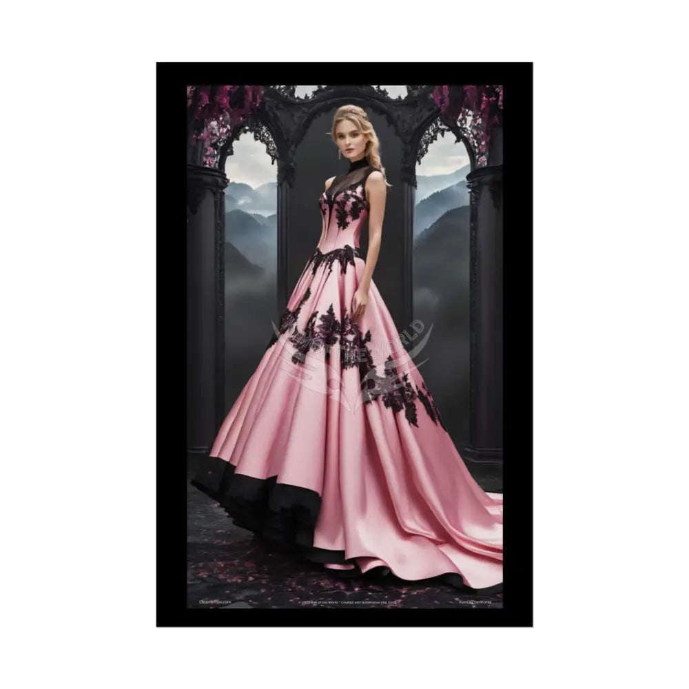 Satin Black & Pink Fashion Lady Poster Print Set Pcs — Luxury Iridescent Wall Art for Bedroom and Fashion Home or