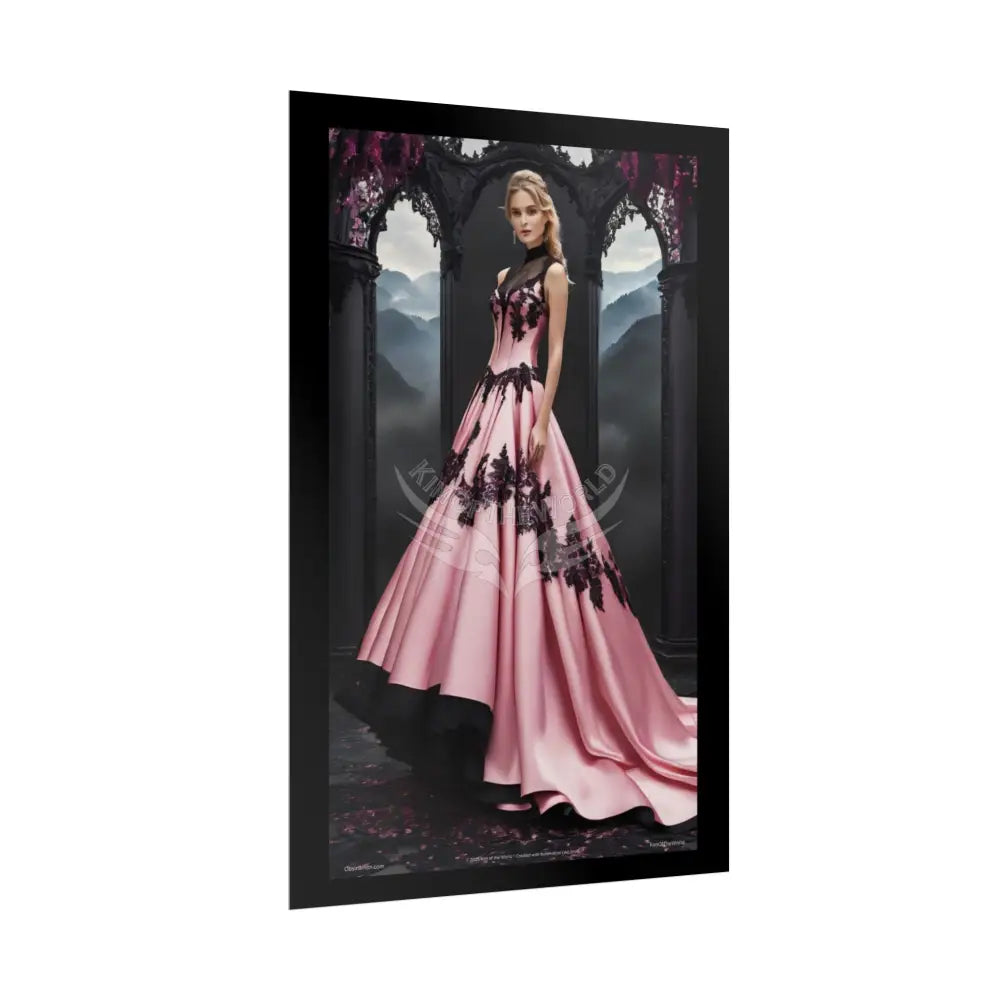 Satin Black & Pink Fashion Lady Poster Print Set Pcs — Luxury Iridescent Wall Art for Bedroom and Fashion Home or
