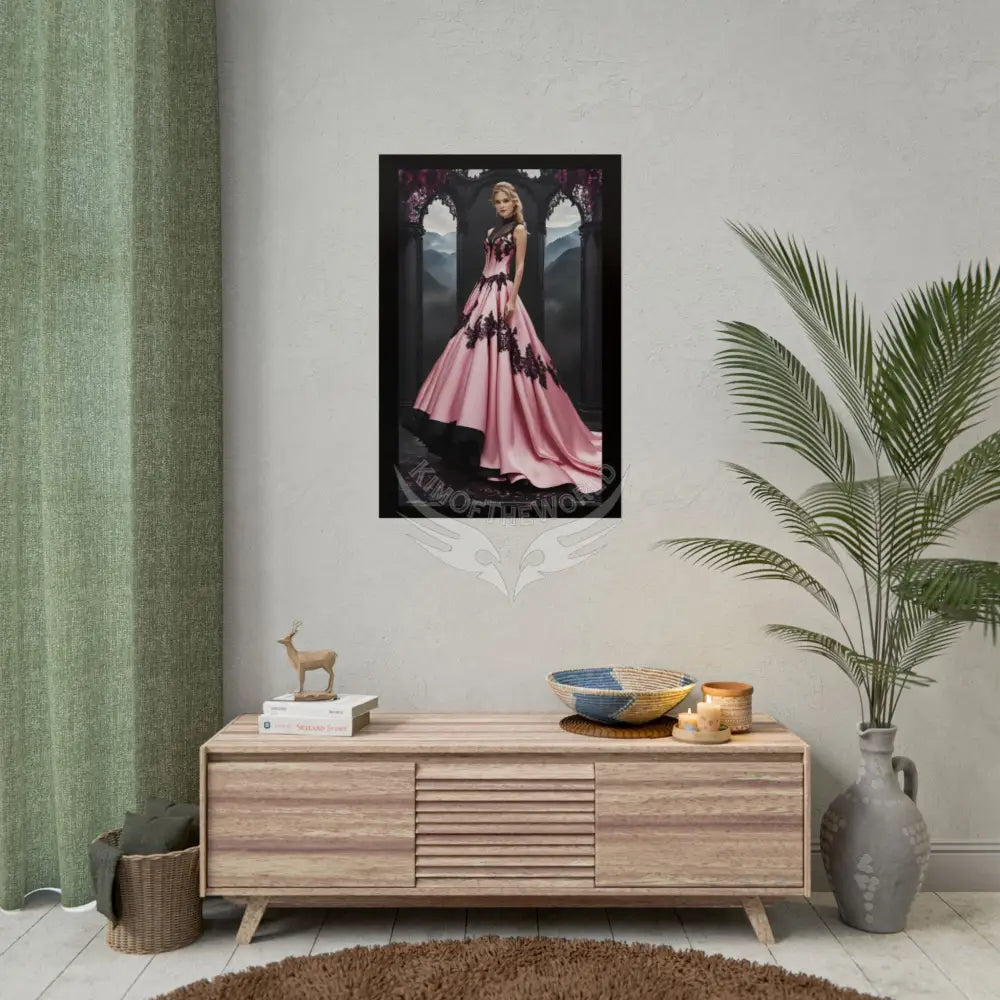 Satin Black & Pink Fashion Lady Poster Print Set Pcs — Luxury Iridescent Wall Art for Bedroom and Fashion Home or