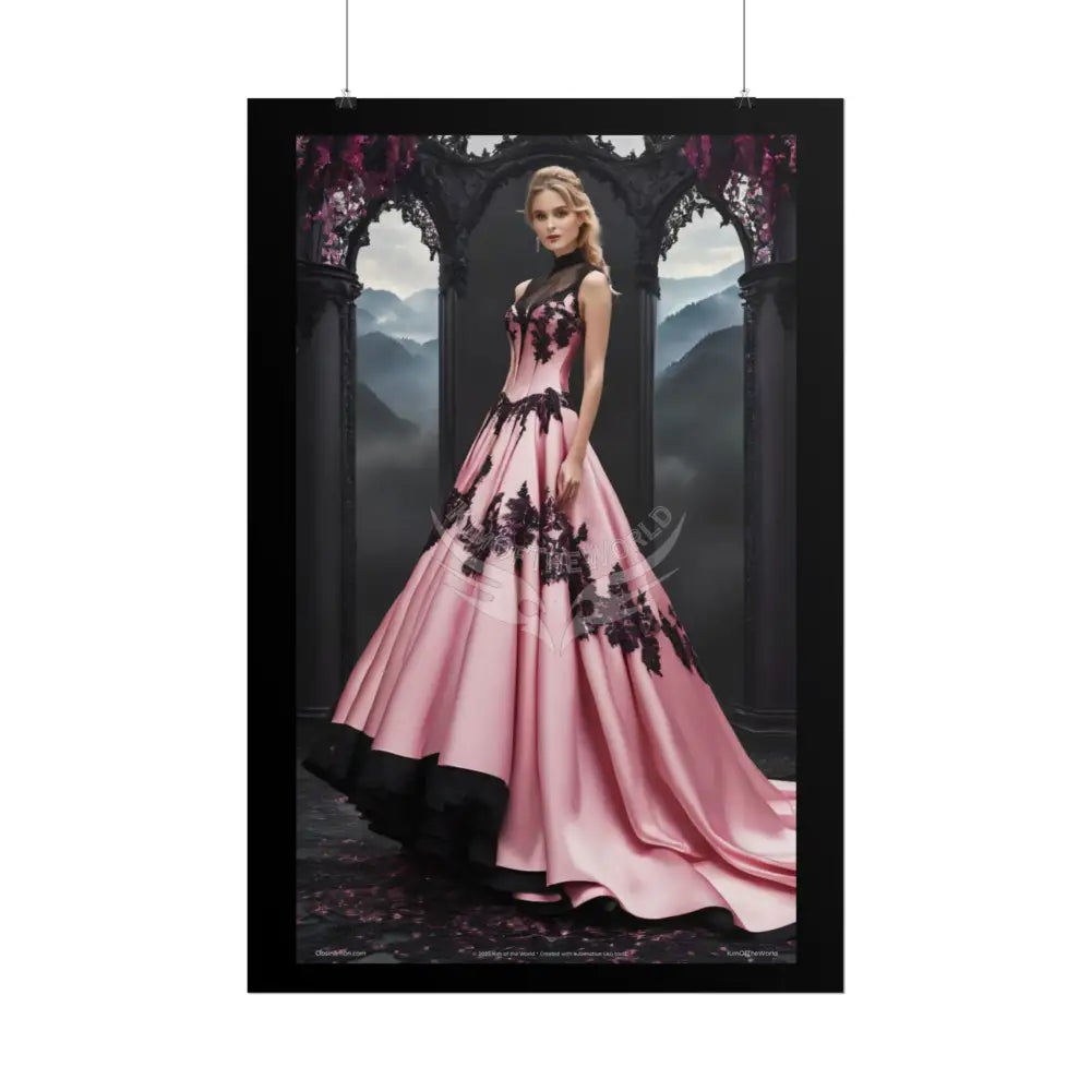 Satin Black & Pink Fashion Lady Poster Print Set Pcs — Luxury Iridescent Wall Art for Bedroom and Fashion Home or