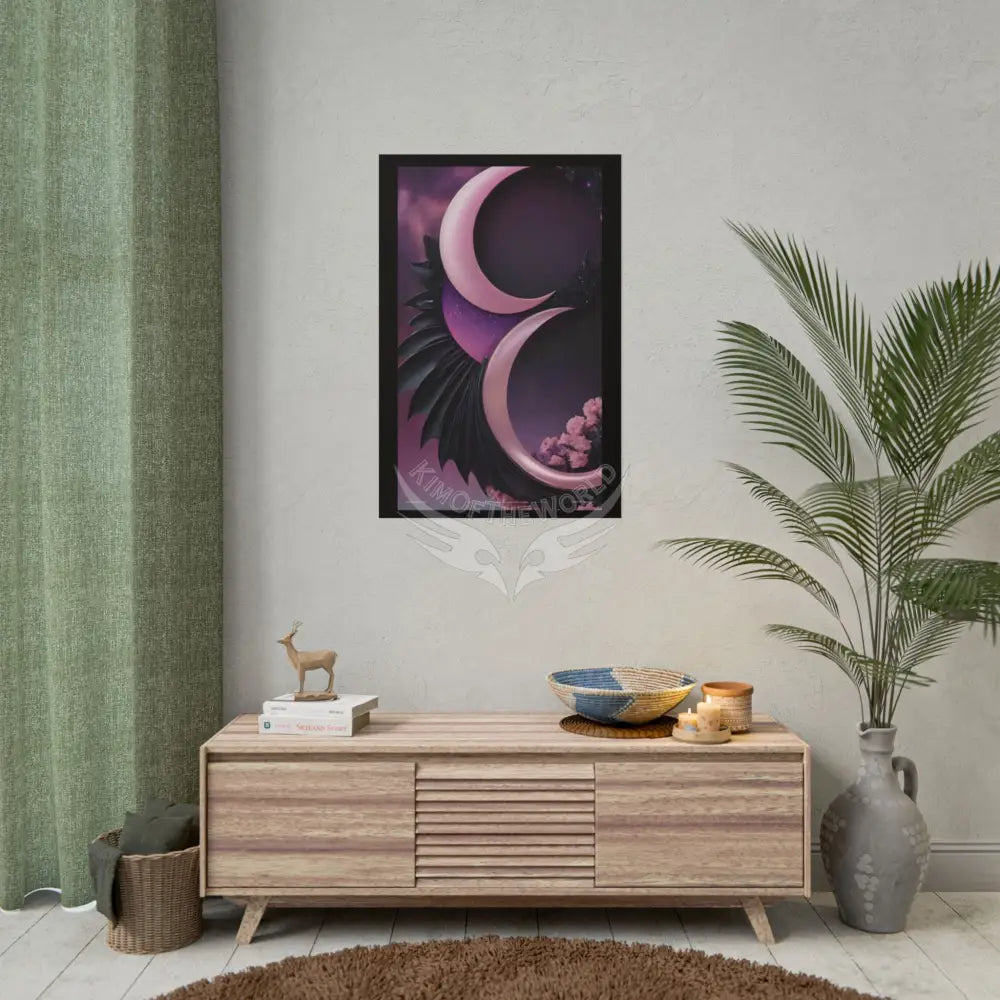Satin Black & Pink Gothic Crescent Moon Fashion and Surrealist Portrait Poster Print Set Pcs — Luxury Surreal