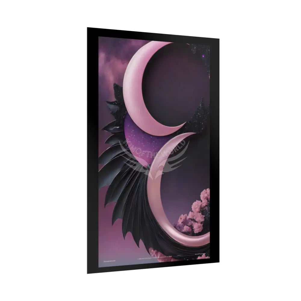 Satin Black & Pink Gothic Crescent Moon Fashion and Surrealist Portrait Poster Print Set Pcs — Luxury Surreal